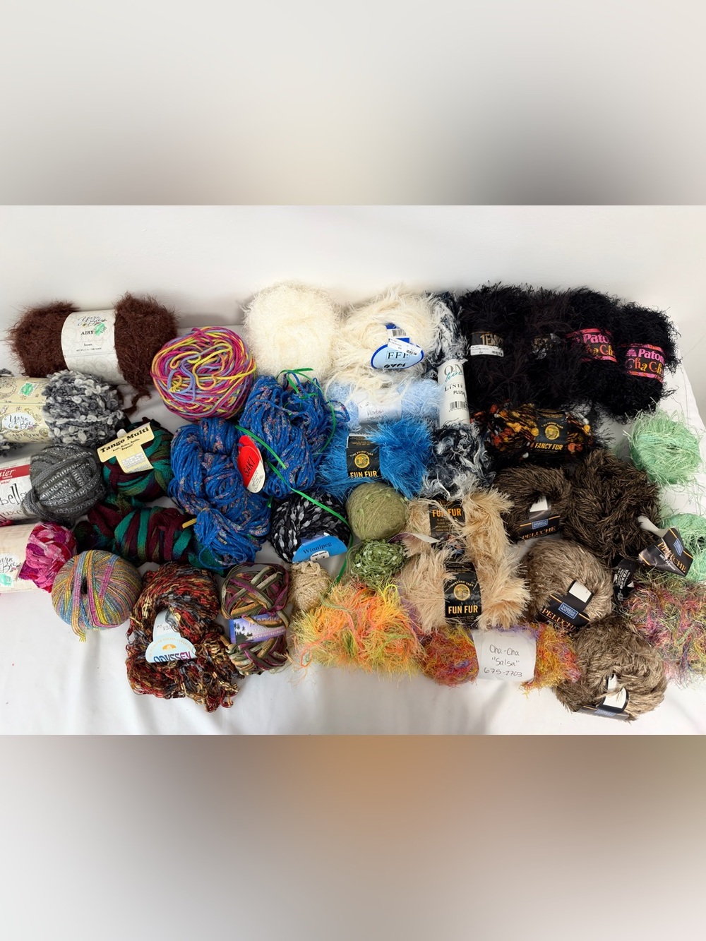 Large Mixed Lot Novelty Yarn 30+ Skeins 5 Lbs  Fun Fur, Flutter, Ribbon, Luxe